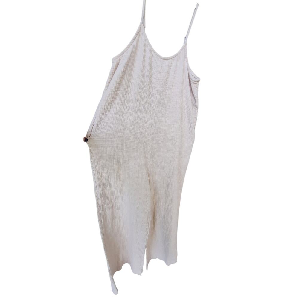 Hunter & Brown Women's Minimalist Gauze 100% Cotton Beige Relaxed Overalls L